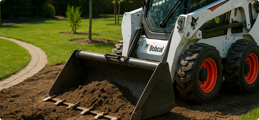 Ландшафтный дизайн и благоустройство дворов: Bobcat S530 с ковшом